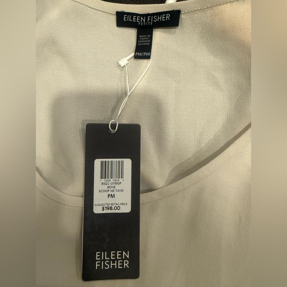 Eileen Fisher Silk Georgette Scoop Neck Tank In Bone Size PM $198 - Picture 3 of 5
